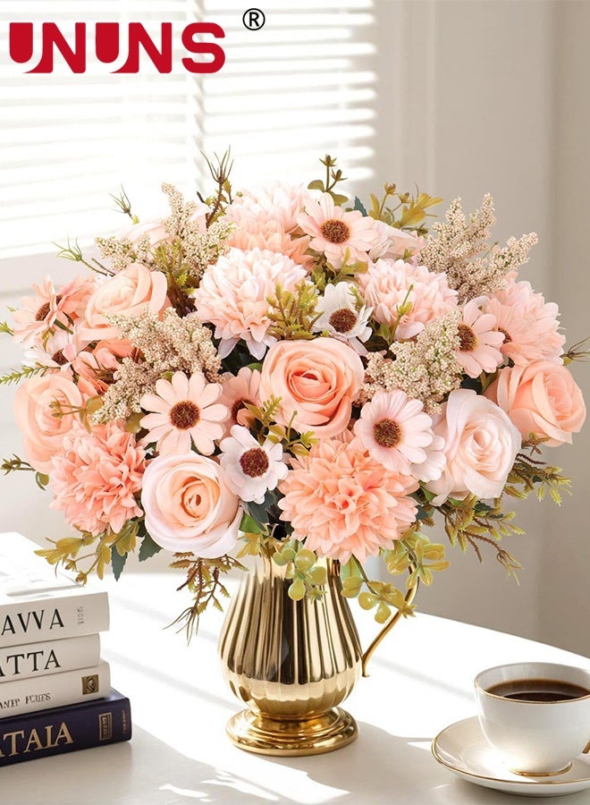 UNUNS Artificial Flowers,Artificial Plants Like Real Artificial Bouquet 3 Packs Silk Artificial Roses Bouquet with Daisy Chrysanthemum Champagne Flowers for Centerpiece Table Wedding Party Home Decor - Image 3
